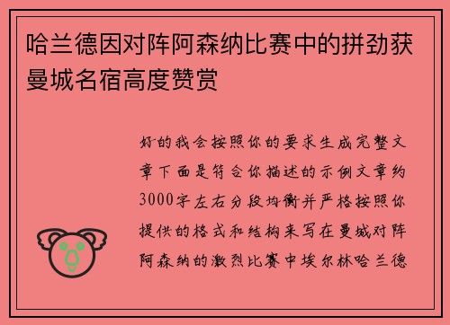 哈兰德因对阵阿森纳比赛中的拼劲获曼城名宿高度赞赏